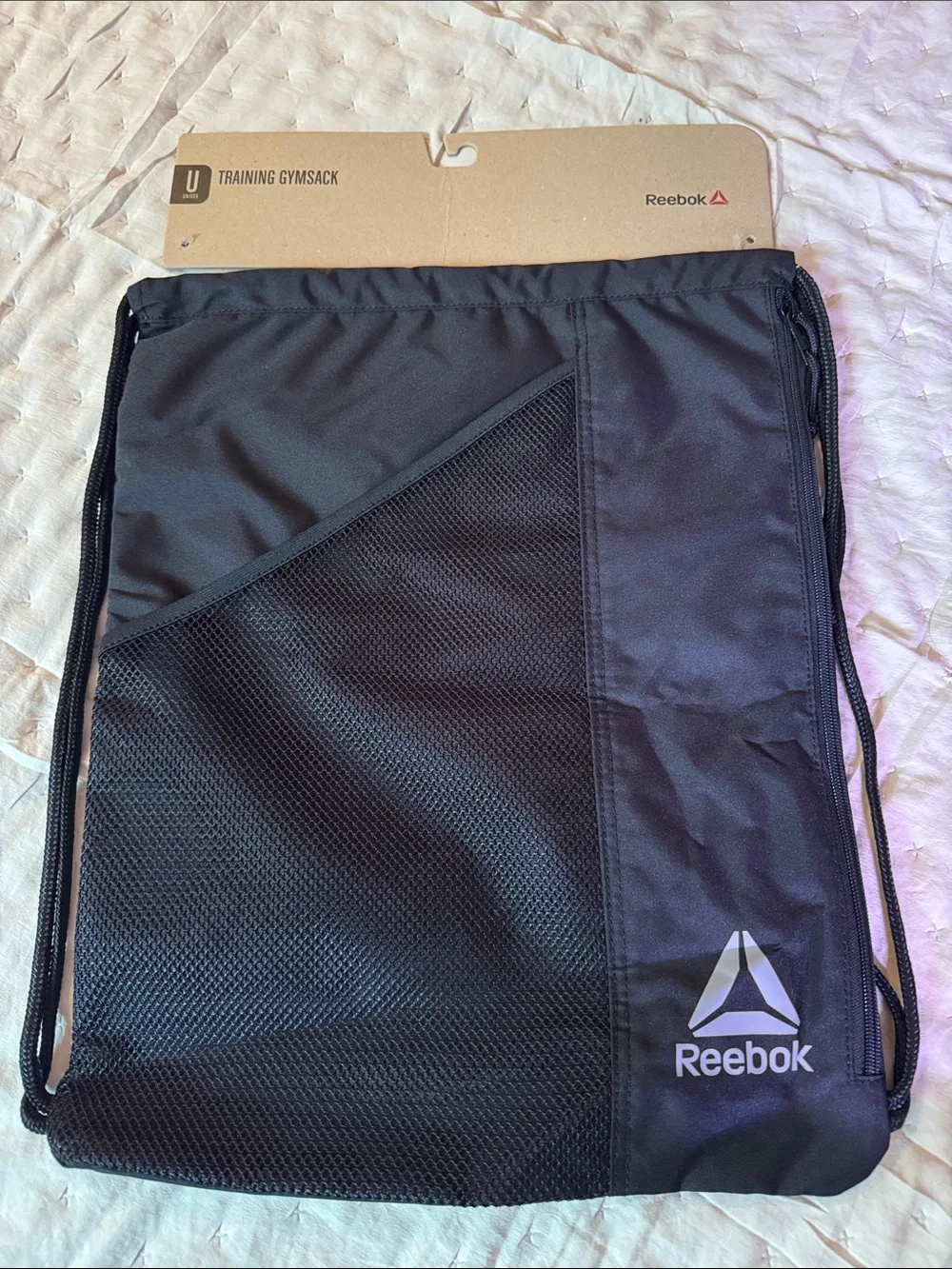 Reebok Black Mesh-Front pocket Drawstring Gym Sack
